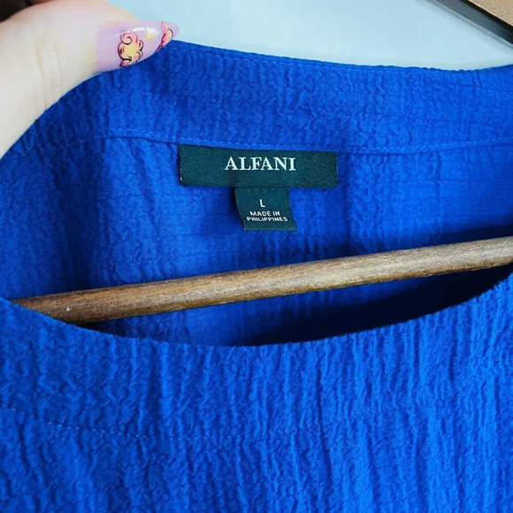 ALFANI Size Large Blouse - Blue Tunic Top Crinkle Lightweight - Picture 4 of 9
